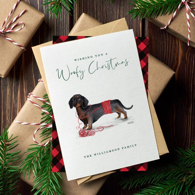 Cartes Pour Fêtes Annuelles Naughty Chien Aquarelle Dachshund Chandail Rasé (Naughty Dog Watercolor Dachshund Shredded Sweater Holiday Card)