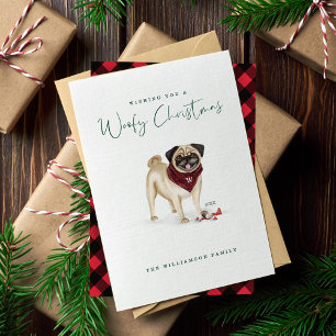 Cartes Pour Fêtes Annuelles Naughty Chien Aquarelle mignonne Carlin cassé Orne
