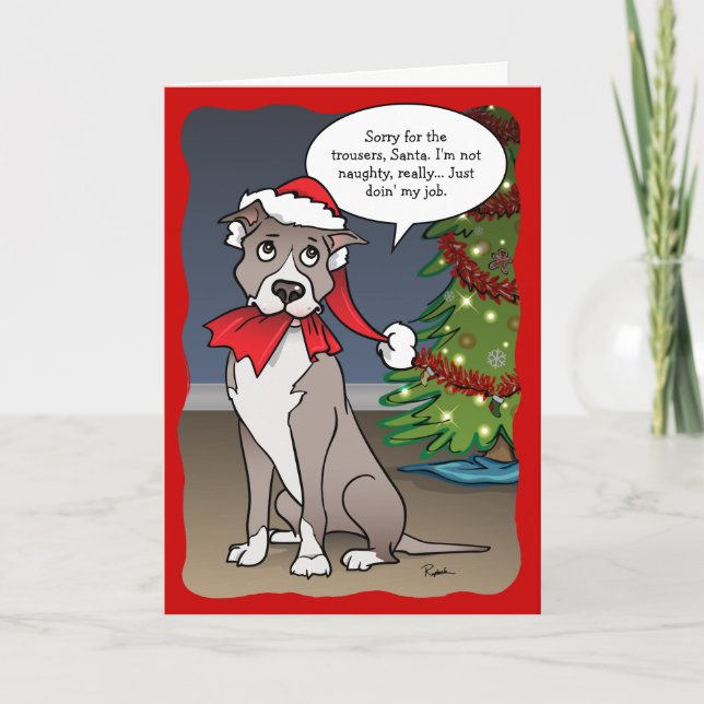Cartes Pour Fêtes Annuelles Naughty Dog Drôle Père Noël Bouledogue Noël (Devant)
