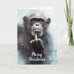 Cartes Pour Fêtes Annuelles Naughty Funny Chimpanzé Moyen Doigt Noël