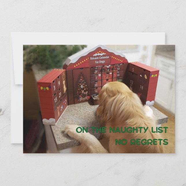 Cartes Pour Fêtes Annuelles Naughty Golden Retriever No Regrets Christmas Card (Devant)