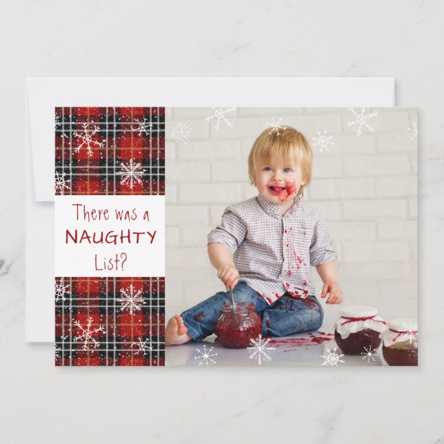 Cartes Pour Fêtes Annuelles Naughty List Flocon de neige rouge Plaid JEUX VACA (Devant)