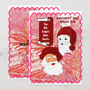 Cartes Pour Fêtes Annuelles Naughty, Mais Bon Enfant Père Noël Liste de souhai
