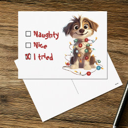 Cartes Pour Fêtes Annuelles Naughty Nice J'Ai Essayé Holiday Puppy