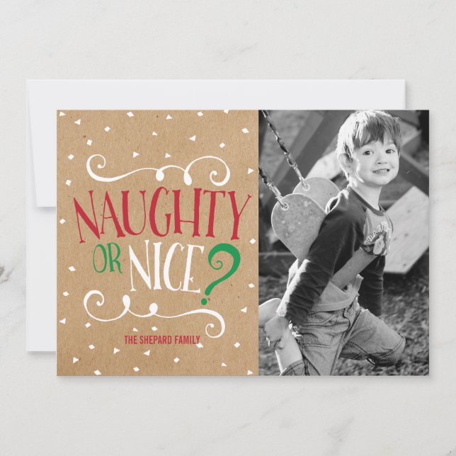 Cartes Pour Fêtes Annuelles Naughty ou Nice Kraft Noël (Devant)