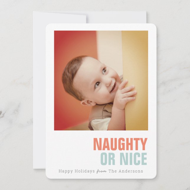 Cartes Pour Fêtes Annuelles Naughty ou Nice Simple Photo de vacances (Devant)