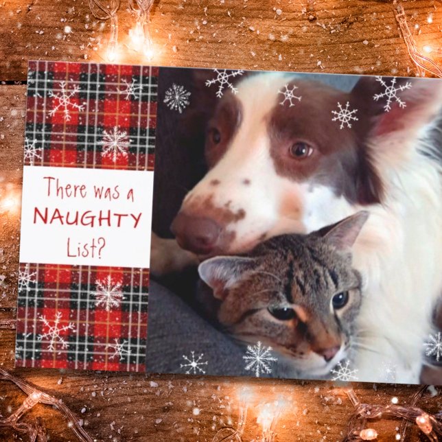 Cartes Pour Fêtes Annuelles Naughty ou Nice Snowflake rouge Plaid Votre saluta (Créateur téléchargé)