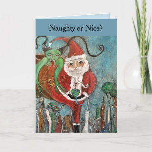 Cartes Pour Fêtes Annuelles Naughty ou Nice Whimsical Art Noël