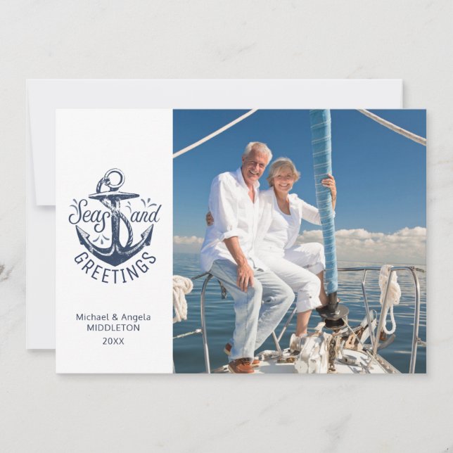Cartes Pour Fêtes Annuelles Nautique MERS DE Noël ET REMERCIEMENTS Photo (Devant)