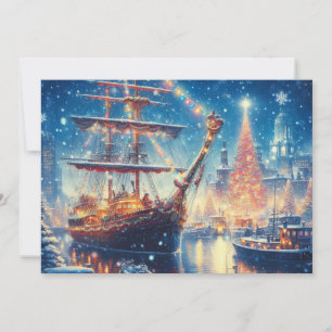 Cartes Pour Fêtes Annuelles Navire à quai Noël/hiver
