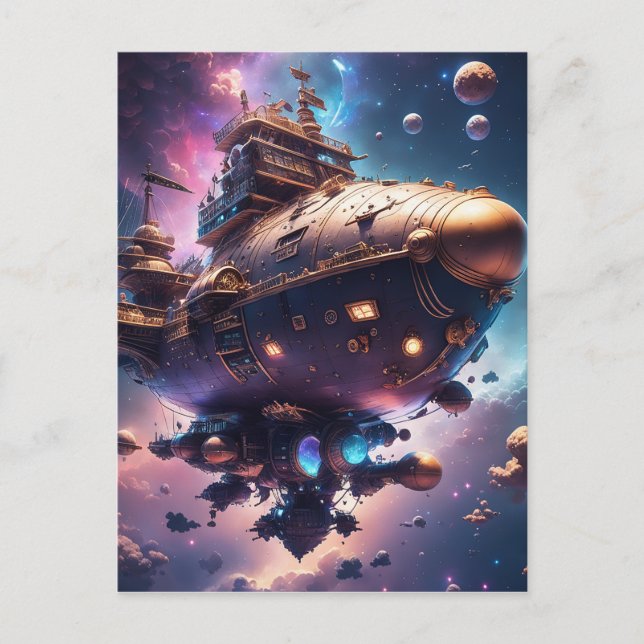 Cartes Pour Fêtes Annuelles Navire de pirate cosmique flottant dans l'espace (Devant)