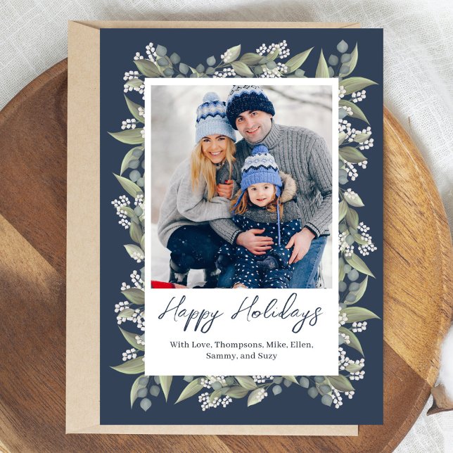 Cartes Pour Fêtes Annuelles Navy Blue Happy Holidays Photo Custom (Happy Holiday Custom Christmas photo card. )