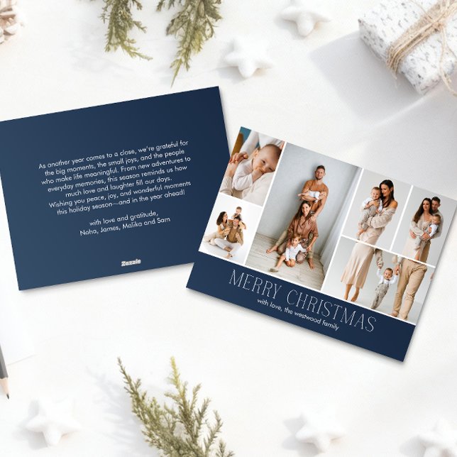Cartes Pour Fêtes Annuelles NAVY Christmas Elegant 6 Collage Message photo (Créateur téléchargé)