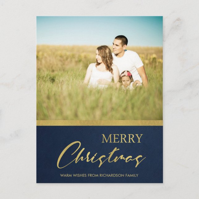 CARTES POUR FÊTES ANNUELLES NAVY FAUX GOLD CALLIGRAPHIE MERRY CHRISTMAS PHOTO (Devant)