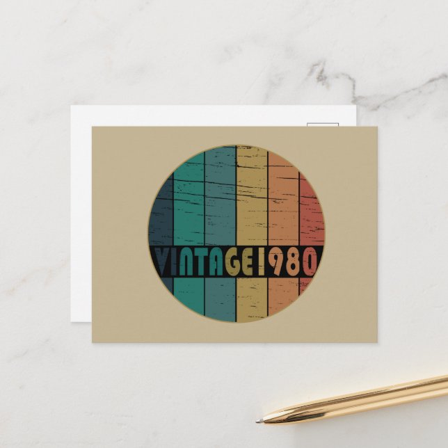 Cartes Pour Fêtes Annuelles Né en 1980 anniversaire vintage (Devant/Arrière en situation)