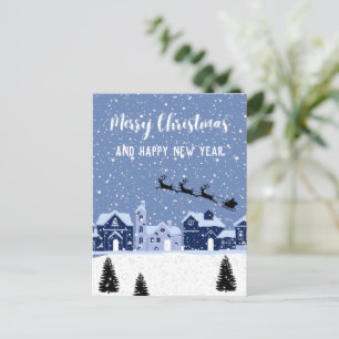 Cartes Pour Fêtes Annuelles Neige bleue avec père Noël et rennes