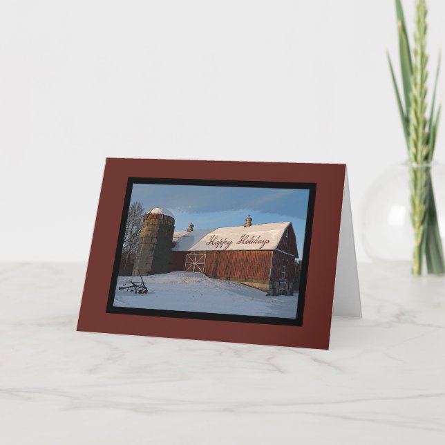 Cartes Pour Fêtes Annuelles Neige couverte Rouge Pays-Bas Grange Joyeuses Vaca (Devant)
