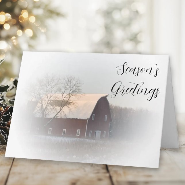 Cartes Pour Fêtes Annuelles Neige couverte Rouge Pays Grange Entreprise Noël (Créateur téléchargé)