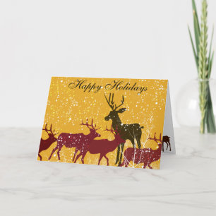 Cartes Pour Fêtes Annuelles Neige de forêt d'hiver de cerfs communs première