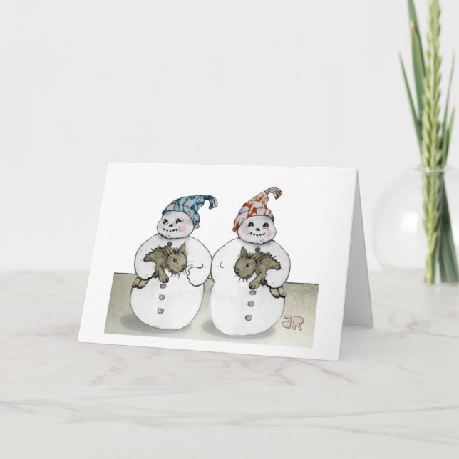 Cartes Pour Fêtes Annuelles Neige et lapins (Devant)