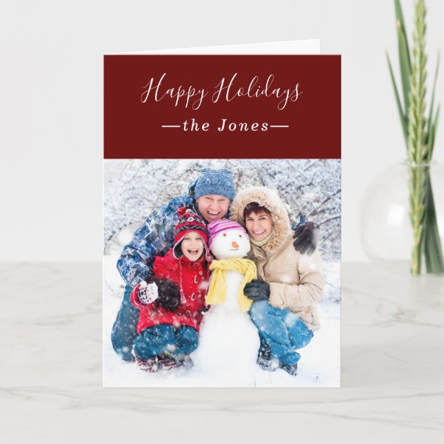 Cartes Pour Fêtes Annuelles Neige gelée Blanc Famille Photo Joyeuses Fêtes (Devant)