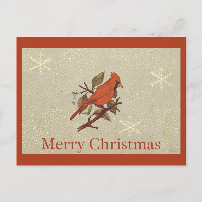 Cartes Pour Fêtes Annuelles Neige rouge de cardinal d'oiseau de Noël (Devant)