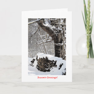 Cartes Pour Fêtes Annuelles Neige sur le tas de bois