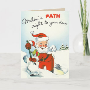 Cartes Pour Fêtes Annuelles Neige Vintage de Père Noël Shoveling