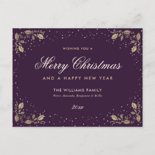 Cartes Pour Fêtes Annuelles Neige violette Gold Holly