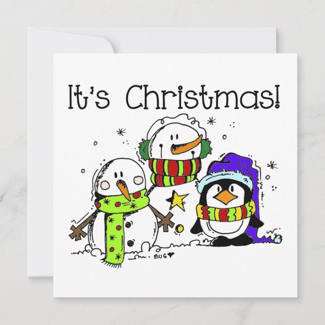 Cartes Pour Fêtes Annuelles Neiges et pingouins C'est Noël (Devant)