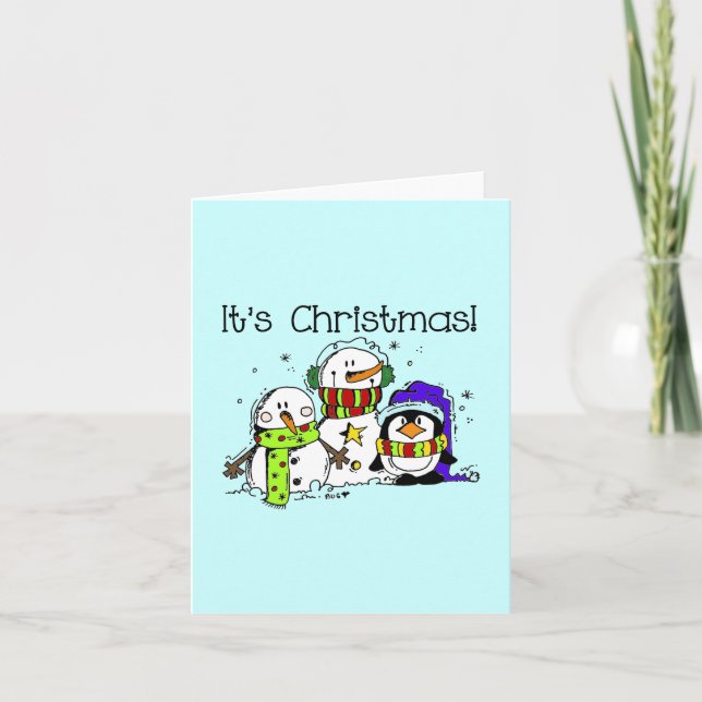 Cartes Pour Fêtes Annuelles Neiges et pingouins C'est Noël (Devant)