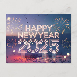 Cartes Pour Fêtes Annuelles Neon Bonne Année 2025 Fireworks