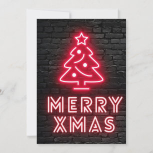 Cartes Pour Fêtes Annuelles Neon Joyeux Noël Arbre Rouge Mur de Briques Noir