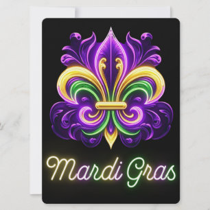 Cartes Pour Fêtes Annuelles Neon Mardi Gras Fleur de lis coloré