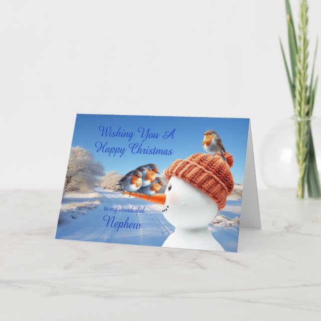 Cartes Pour Fêtes Annuelles Nephew Robins et Snowman Noël (Devant)
