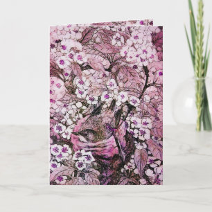 CARTES POUR FÊTES ANNUELLES NEST D'OISEAU, ARBRE AUX FLEURS DE PRINTEMPS ROUGE
