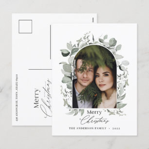 Cartes Pour Fêtes Annuelles Nettoyer moderne élégant botanique vert gris photo