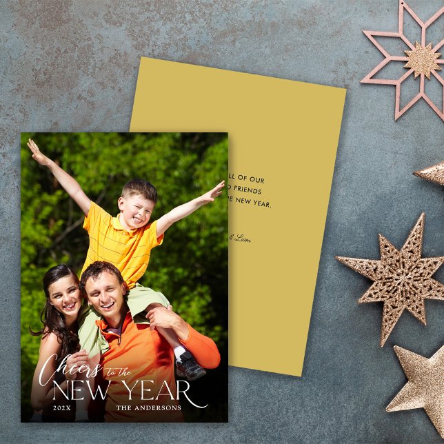 Cartes Pour Fêtes Annuelles New Year Cheers Message Photo (Créateur téléchargé)