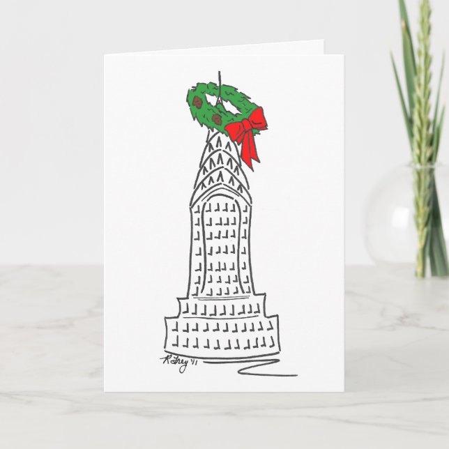 Cartes Pour Fêtes Annuelles New York City Christmas NYC Skyscraper Wreath (Devant)