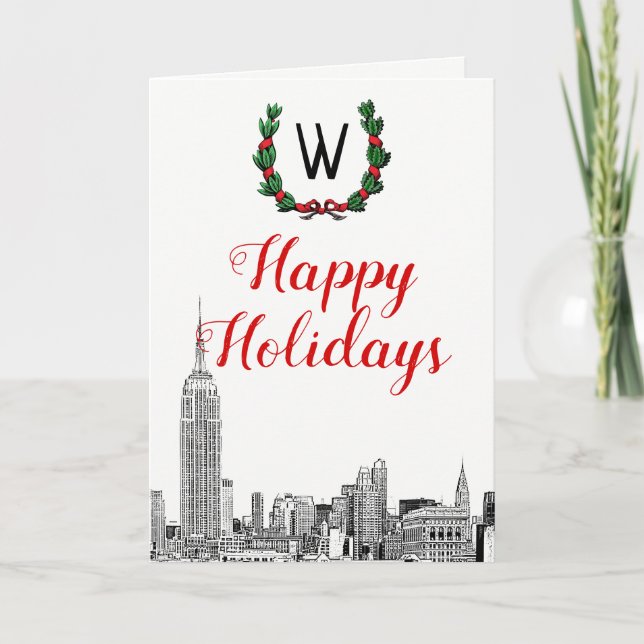 Cartes Pour Fêtes Annuelles New York City Skyline Noël Joyeux Fêtes (Devant)