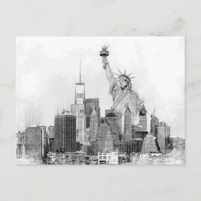 Cartes Pour Fêtes Annuelles New York City Statue of Liberty Sketch (Devant)
