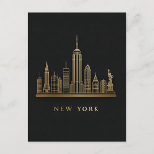 Cartes Pour Fêtes Annuelles New York Skyline Gold Line Art