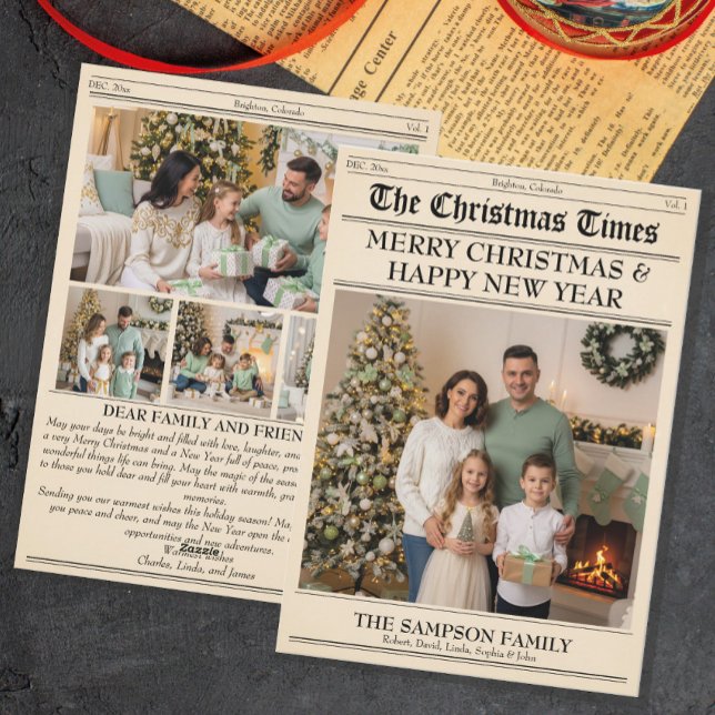 Cartes Pour Fêtes Annuelles Newsletter de Noël Family Photo Newspaper (Créateur téléchargé)