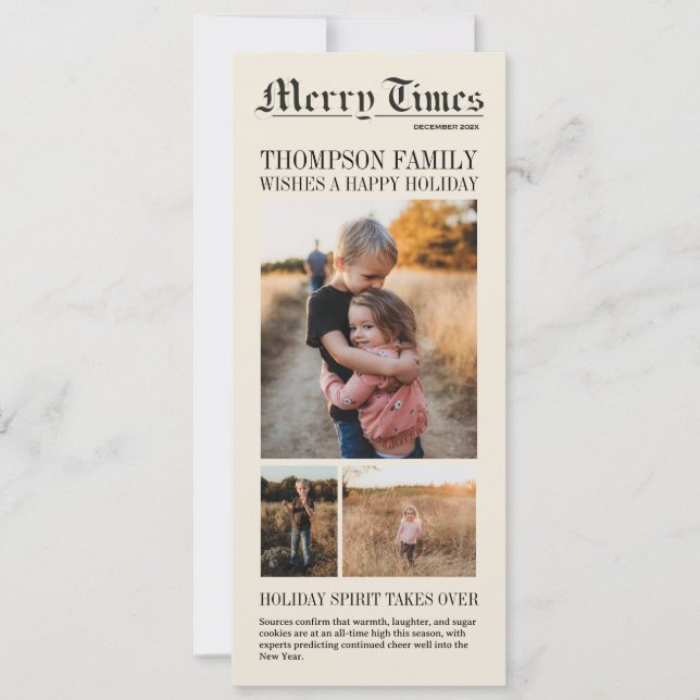 Cartes Pour Fêtes Annuelles Newspaper-Inspired Holiday Photo Card (Devant)