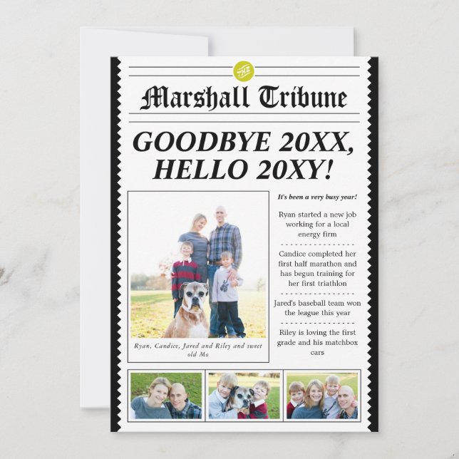 Cartes Pour Fêtes Annuelles Newspaper Style Family Newsletter Holiday Card (Devant)
