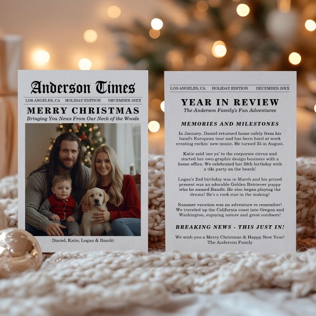 Cartes Pour Fêtes Annuelles Newspaper Year In Review Breaking News Christmas (Créateur téléchargé)