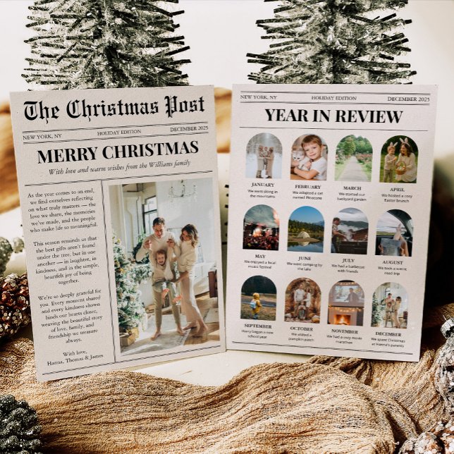 Cartes Pour Fêtes Annuelles Newspaper Year in Review Family Photo Christmas (Créateur téléchargé)