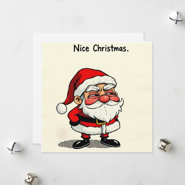 Cartes Pour Fêtes Annuelles Nice Christmas Card - ‘Cheeky Père Noël’ avec (Devant/Arrière en situation)