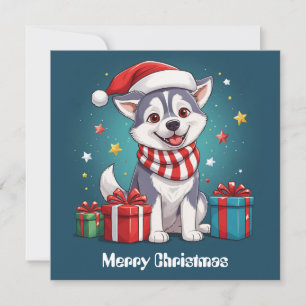 Cartes Pour Fêtes Annuelles Nice mignon Sibérien Husky Santa Claus Chien de No