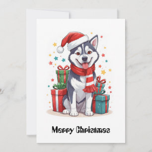 Cartes Pour Fêtes Annuelles Nice mignon Sibérien Husky Santa Claus Chien de No